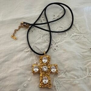 Gold cross necklace with black cord #gothic #whimsygoth